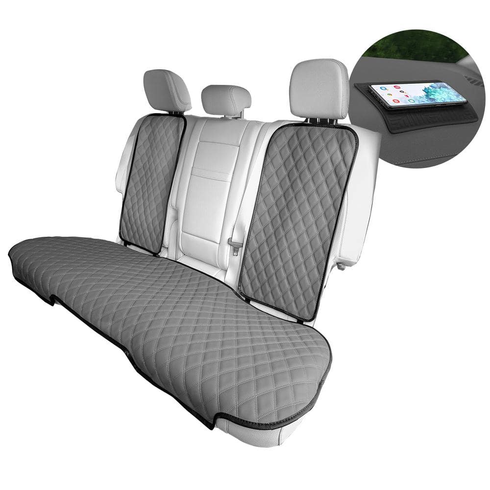 FH Group Car SUV Truck Leatherette Seat Cushion Covers 5 Seat Full Set SEATS Beige with Gray Dash Mat, Size: Universal