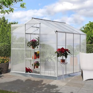 6 ft. x 8 ft. Aluminum Polycarbonate Portable Walk-In Garden Greenhouse with Rooftop Vent and UV-Resistant Walls, Sliver