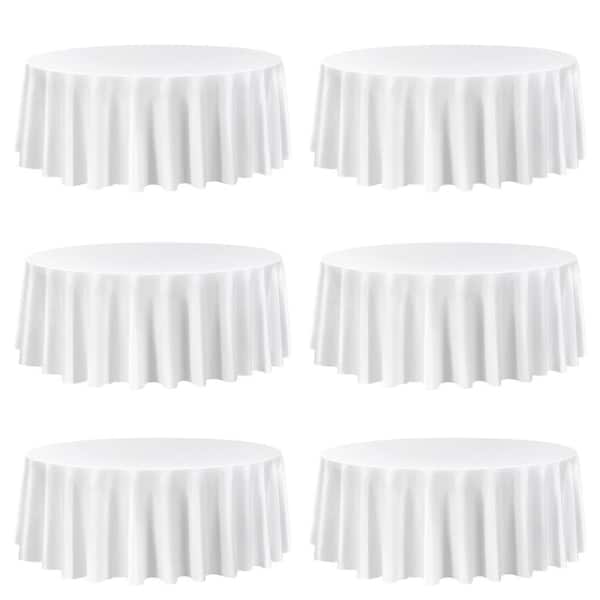 Round Tablecloth 6 Pack 120 in. Polyester Table Covers, Stain and Wrinkle Resistant, Washable, White, for Events