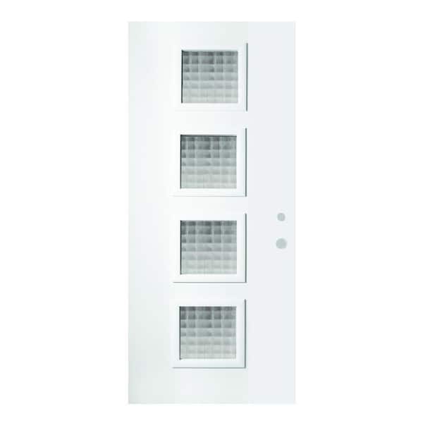 Stanley Doors 32 in. x 80 in. Evelyn Carre 4 Lite Painted White Left-Hand Inswing Steel Prehung Front Door