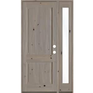44 in. x 96 in. Rustic knotty alder 2 Panel Left-Hand/Inswing Clear Glass Grey Stain Wood Prehung Front Door with RFSL