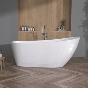 67 in. x 28.35 in. Acrylic Single Slipper Freestanding Soaking Tub Flatbottom Stand Alone Bathtub in Glossy White