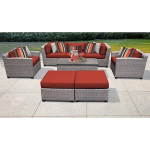 Florence 8-Piece Wicker Outdoor Sectional Seating Group with Terracotta Red Cushions