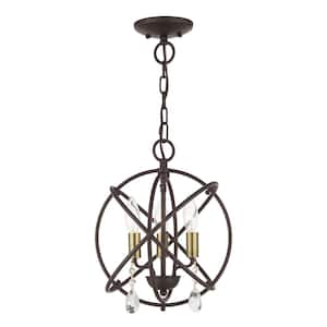 Aria 3-Light Bronze Convertible Mini Chandelier/Ceiling Mount with Antique Brass Candles