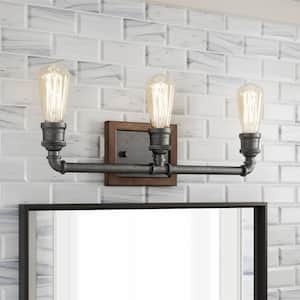 Palermo Grove 3-Light Gilded Iron Vanity Light with Painted Walnut Wood Accents