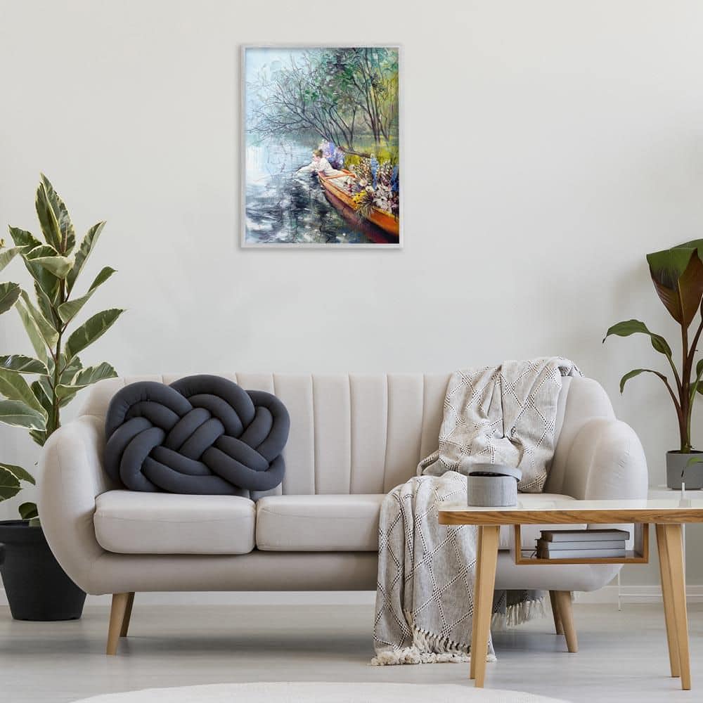 Woman in Floral Filled Boat by Lucille Lee Gray Framed Nature Giclee Art Print 30 in. x 24 in. price history on PriceWatchPro