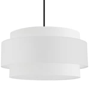 Priya 400-Watt 4-Light Matte Black Shaded Pendant Light with Fabric Shade