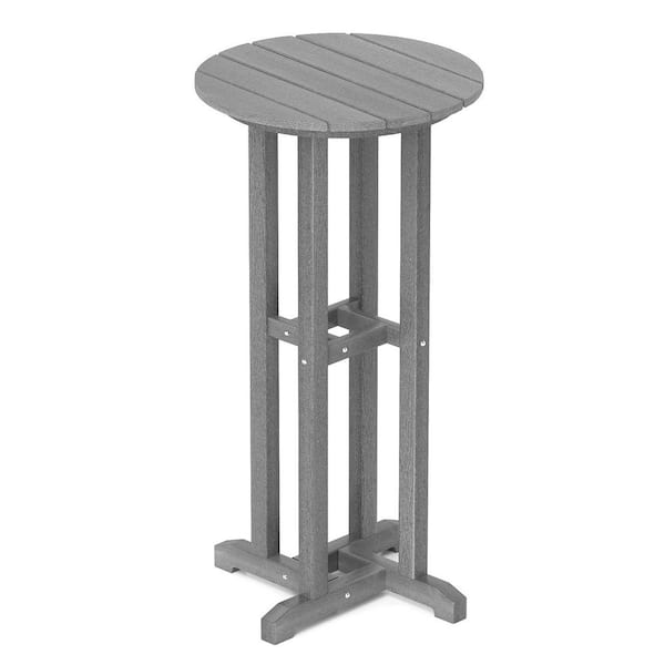 ANGELES HOME 21.5 in. Round Bar Table Patio HDPE Bar Height Dining Table with Slatted Tabletop-Gray