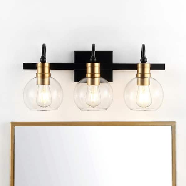 Jonathan Y Marais 21 5 In 3 Light Black Brass Gold Iron Glass Rustic Vintage Led Vanity Jyl3528a The Home Depot Jonathan Y Marais 21 5 In 3 Light, Black And Gold Vanity Light Bar