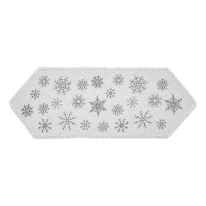 Yuletide 12 in. W x 36 in. H Antique White Silver Gray Seasonal Snowflake Cotton Burlap Table Runner