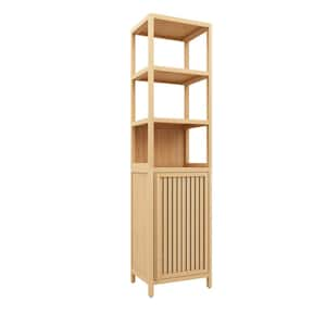 16.3 in. W x 12.9 in. D x 64.7 in. H Slim Natural Brown Bamboo Linen Cabinet Bath with 1-Door and 3-Open Shelves