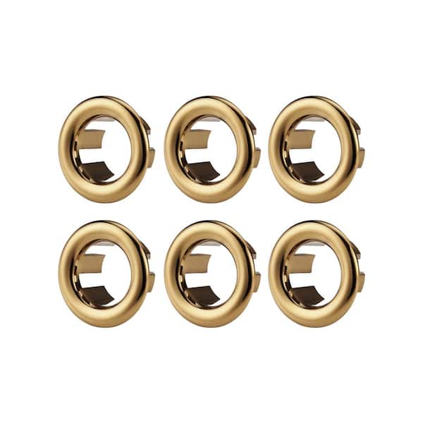 1.2 in. Sink Basin Trim Overflow Cover Plastic Insert in Hole Round Caps in Gold (6-Pack)
