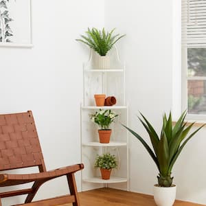 52 in. H 4-Tier White Metal Corner Shelf Plant Stand or Storage Rack Kits and Accessories