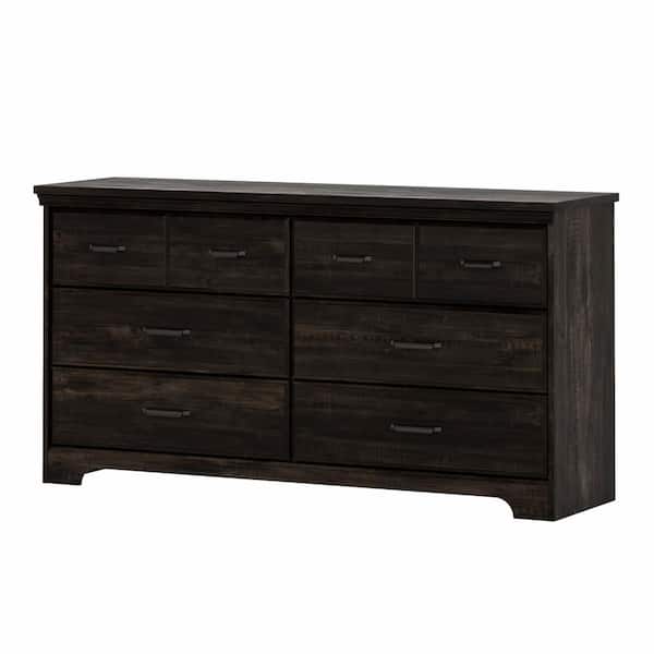 South Shore Versa Rubbed Black 6-Drawer 57.75 in. Double Chest of Drawers