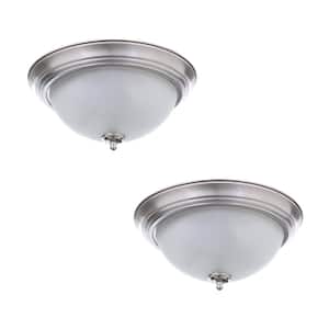 11 in. 1-Light Brushed Nickel Flush Mount with Frosted Glass Shade (2-Pack)