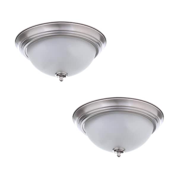 Commercial Electric 11 in. 1-Light Brushed Nickel Flush Mount with Frosted Glass Shade (2-Pack)