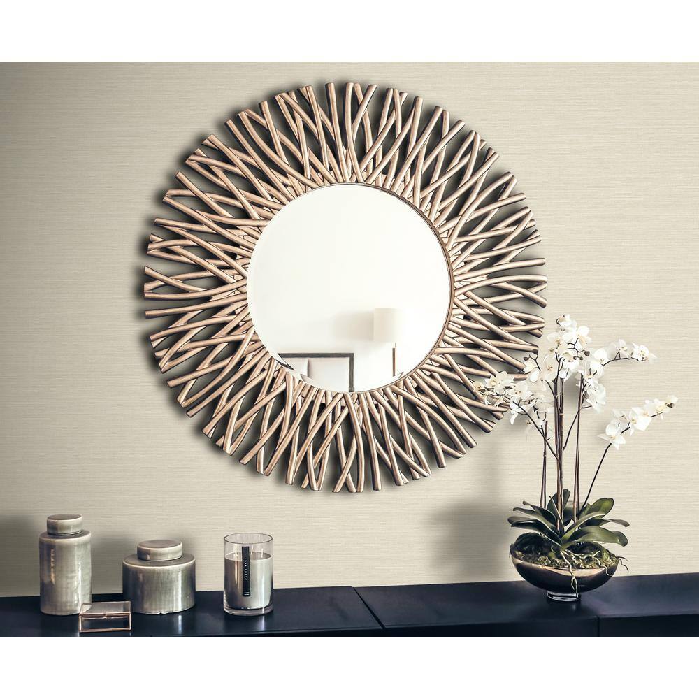 Beige Grasscloth Effect Non-Pasted Removable Wallpaper Roll