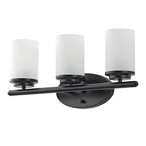 Modern 19.09 in. 3-Light Matte Black Bathroom Vanity Light Wall Sconces Over Mirror with Milky White Frosted Shade