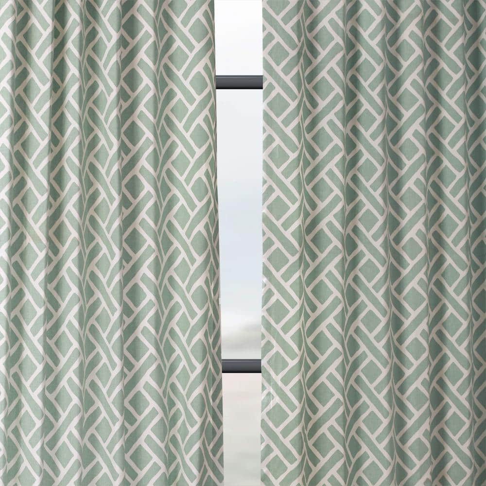 Aqua Geometric Cotton Room-Darkening Curtain Panel, 50" x 108"