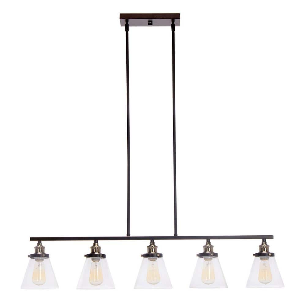 Jackson 5-Light Oil Rubbed Bronze and Antique Brass Pendant with Clear Glas