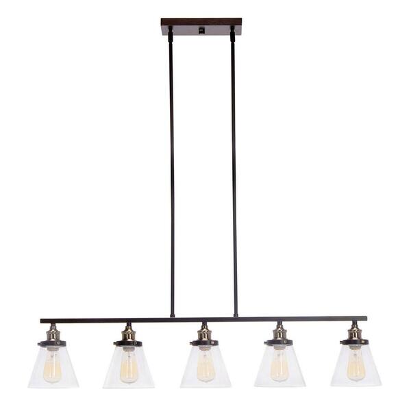 Globe Electric Jackson 5-Light Oil Rubbed Bronze and Antique Brass Pendant with Clear Glass Shades