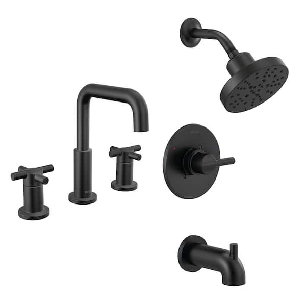 Nicoli 5-Spray Tub and Shower Faucet with 8 in. Widespread Double Handle Bathroom Faucet in Matte Black