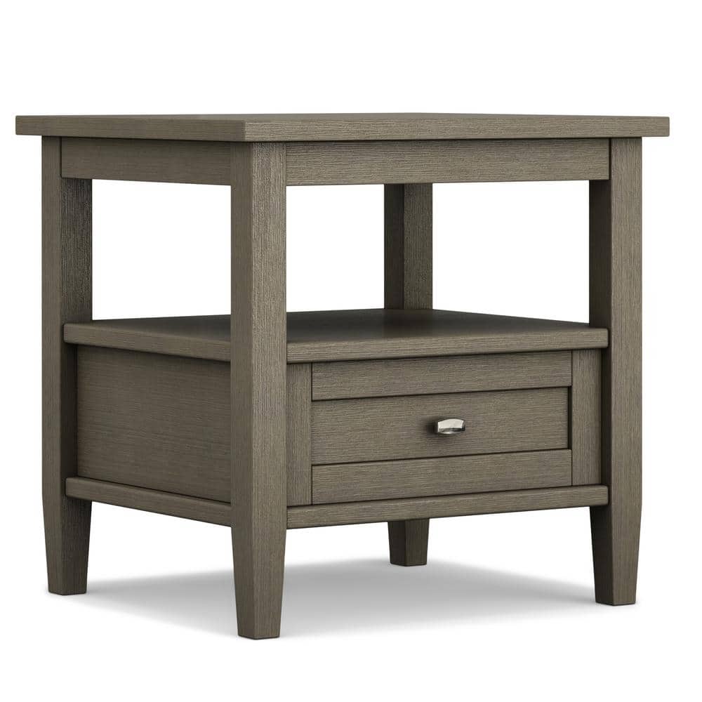 Farmhouse Gray Rectangular Wood End Table with Storage