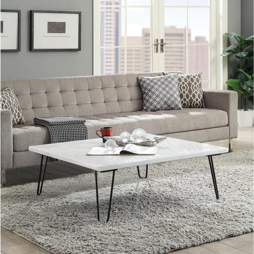Telestis 40" Square White Marble Coffee Table with Storage