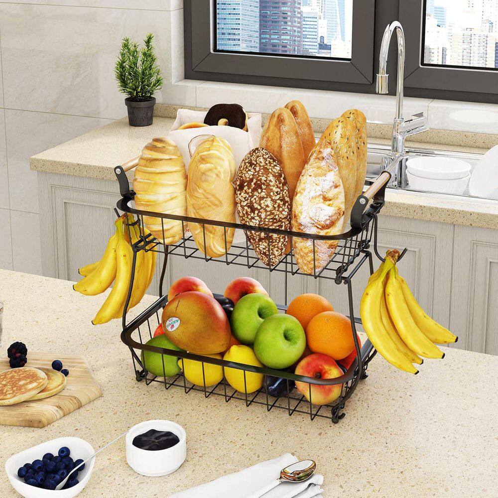 2 Piece Detachable 2 Tier Fruit Basket with Removable Banana Hangers Metal Wire Countertop Storage Organizer Set price history on PriceWatchPro