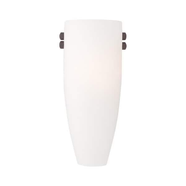 Layton 5.75 in. 1-Light Bronze & Brushed Nickel Wall Sconce with Satin Opal White Glass