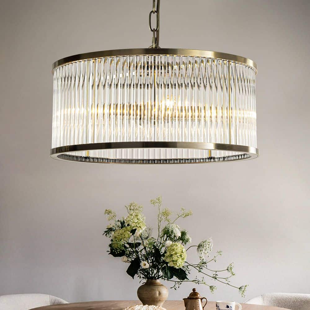 16 in. W Modern 4-Light Glam Glass Drum Chandelier Antique Bronze Contempor