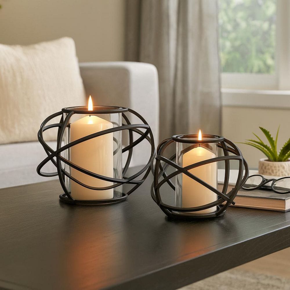 Liv & Skye 6 in. Metal Black Orb Candle Holder (Set of 2) 14875-02