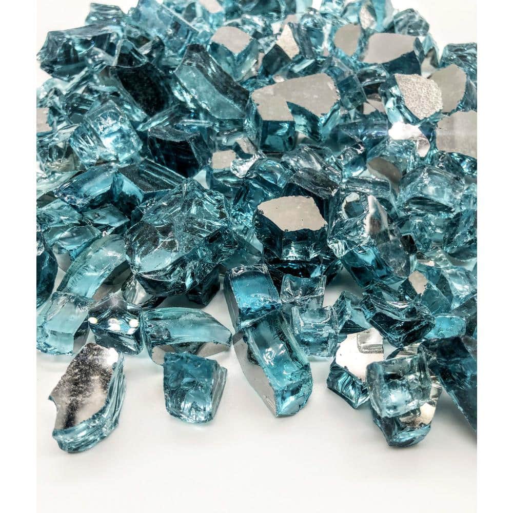 Azuria Blue American Fireglass 10-Pound Reflective Fire Glass with Fireplace Glass and Fire Pit Glass 1/4-Inch