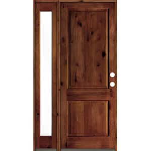 50 in. x 96 in. Rustic knotty alder Left-Hand/Inswing Clear Glass Red Chestnut Stain Wood Prehung Front Door w/Sidelite