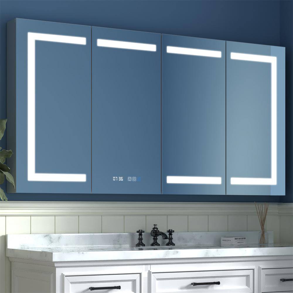 60 in. W x 32 in. H Surface/Recessed-Mount Rectangular LED Dimmable Medicine Cabinet with Mirror, Clock and Temperature price history on PriceWatchPro