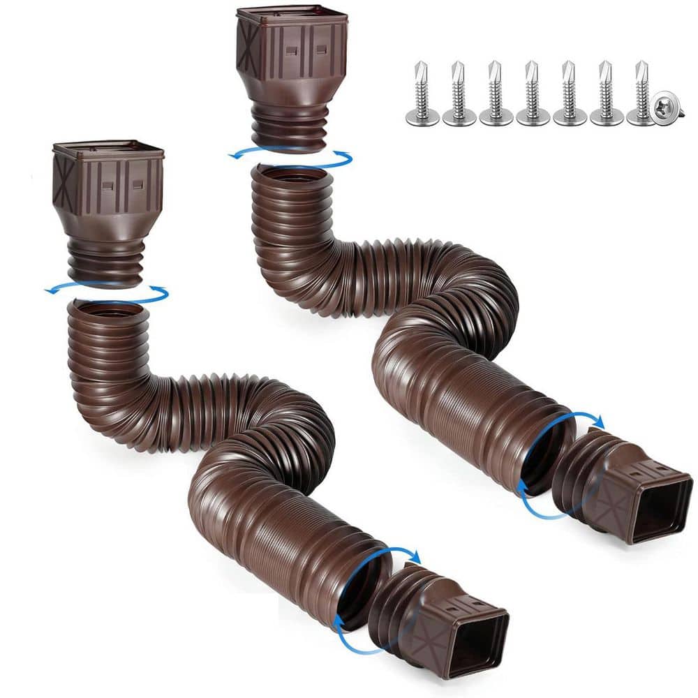 2-Pack Flexible Rain Gutter Downspout Extensions, Drain Downspout Extender, Extendable 21-60 in, Brown price history on PriceWatchPro