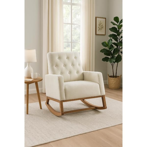 Clair Brown and Beige Polyester Button Tufted Rocking Chair