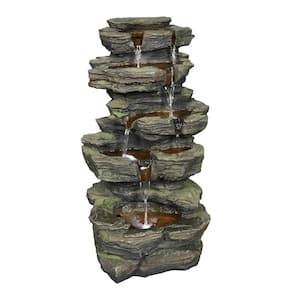 24 in. Rock Outdoor Waterfall Fountain with LED Lights for Garden Decor