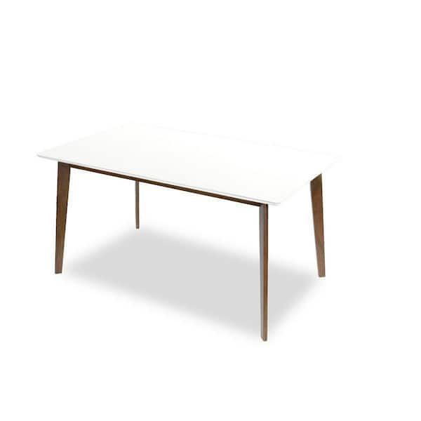 Ashcroft Furniture Co Aria 59 in. Mid Century Modern Style Solid Wood Walnut Brown Frame and White Top Rectangular Dining Table (Seats 6)