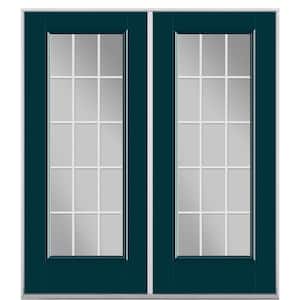 72 in. x 80 in. Night Tide Fiberglass Prehung Left-Hand Inswing GBG 15-Lite Clear Glass Patio Door without Brickmold