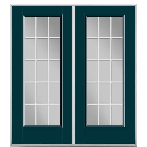 Masonite 72 in. x 80 in. Night Tide Fiberglass Prehung Left-Hand Inswing GBG 15-Lite Clear Glass Patio Door without Brickmold