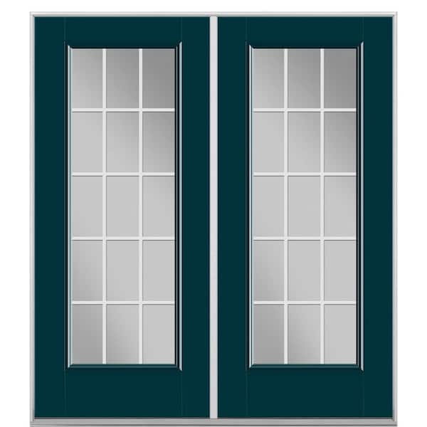 Masonite 72 in. x 80 in. Night Tide Fiberglass Prehung Right-Hand Inswing GBG 15-Lite Clear Glass Patio Door without Brickmold