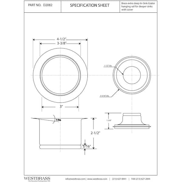 Westbrass D2082-01 Extra Deep ISE Disposal Flange and Stopper - PVD Polished Brass