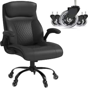 PU Leather High Back Executive Office Chair in Black, Ergonomic Chair with Armrests and Quiet Rubber Wheels