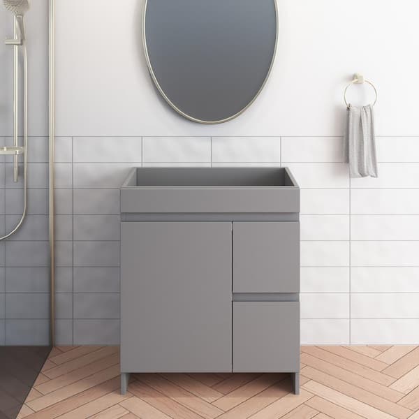 VOLPA USA AMERICAN CRAFTED VANITIES Mace 30 in. W x 20 in. D x 35 in. H Single Sink Bath Vanity Cabinet without Top in Gray with Right-Side Drawers