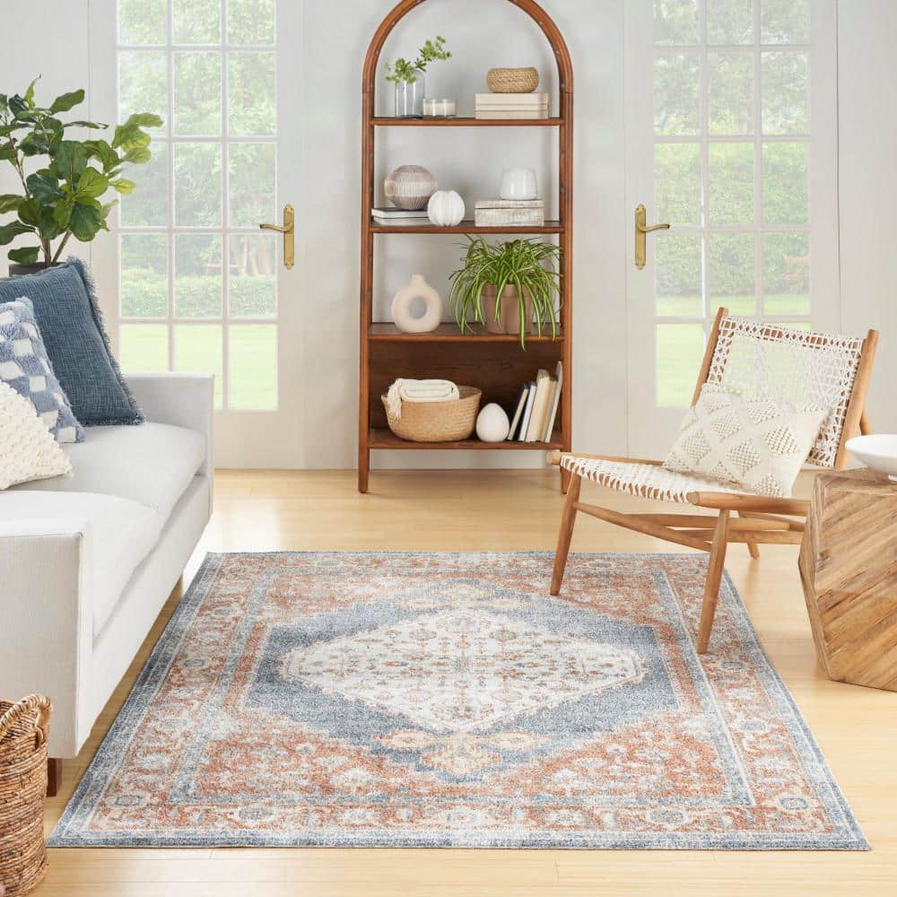 Vintage Persian Denim Multi 5' x 7' Flatweave Washable Area Rug