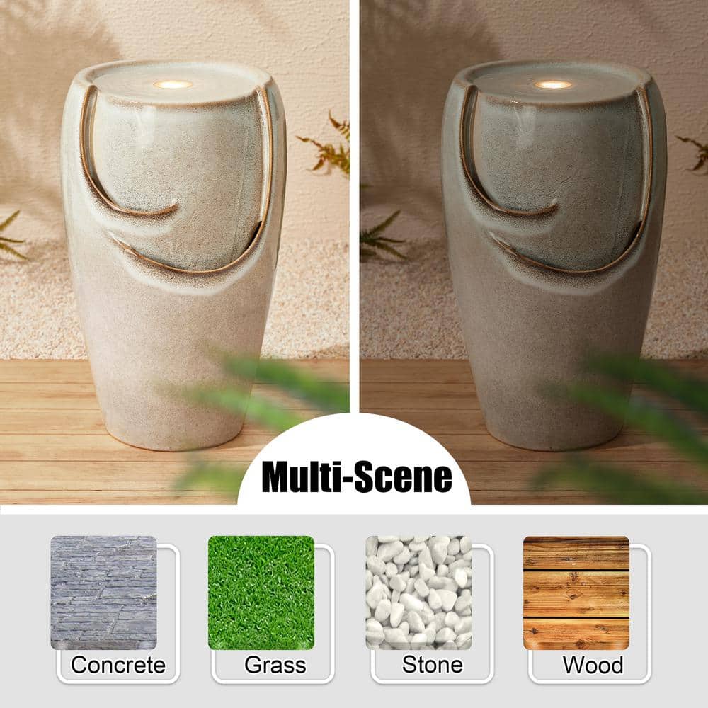 Sand Beige Ceramic Novelty Fountain with LED Light