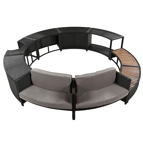 Unbranded Metal Outdoor Surround Frame Rattan Sectional Set with Storage Spaces, Mini Sofa and Grey Cushions for Patio, Backyard