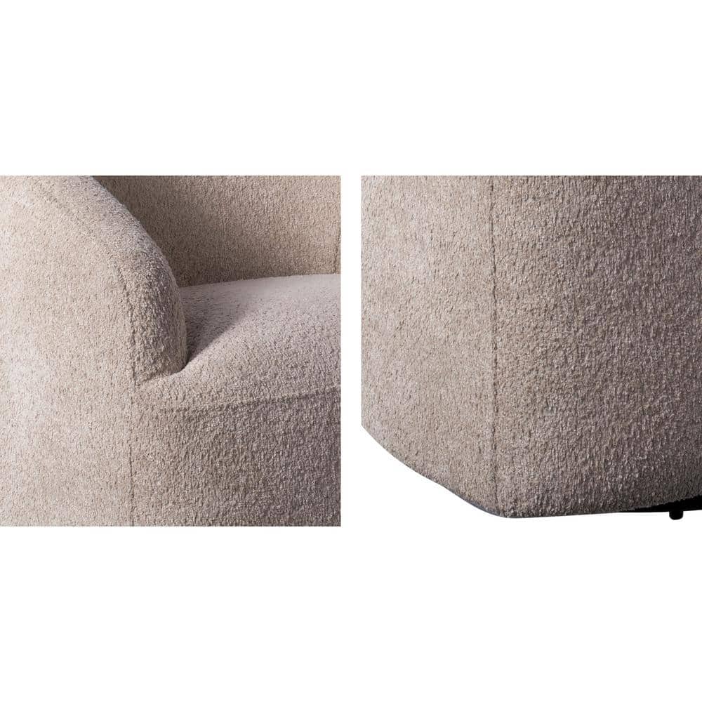 Beige Barrel Swivel Accent Chair with Wood Base