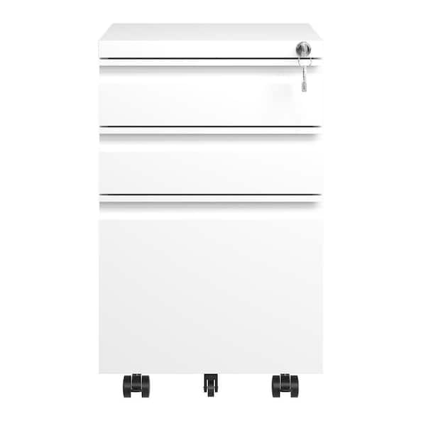 14.57 in D x 23.62 in H x 17.32 in W Assembled Open Cube Organizer Rolling File Cabinet with Lock in White